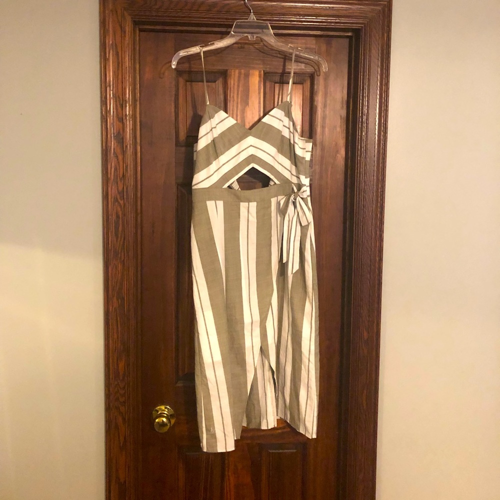 Express Beige and White Striped Cut Out Dress